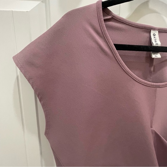 Athleta Bayview Ribbed Flora Mauve Faux Wrap Cap Short Sleeve Stretch SzXL - Picture 12 of 16